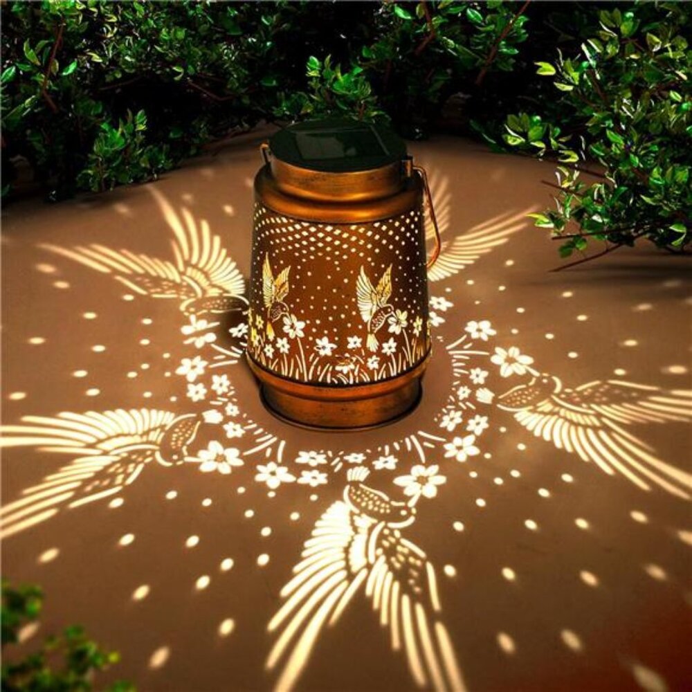 Hummingbird Solar Lantern Outdoor Hanging, Metal Bird Decor Waterproof LED Decor